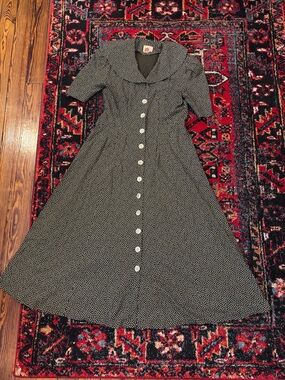 Vintage Polka Dot Button-Front Midi Dress